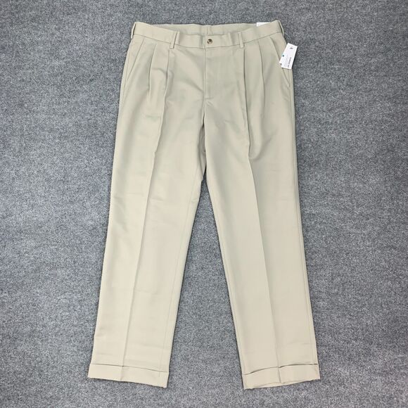 Van Heusen Traveler Pants Mens 36 Artichoke Pleated Front Classic Fit Non Iron - Picture 2 of 16